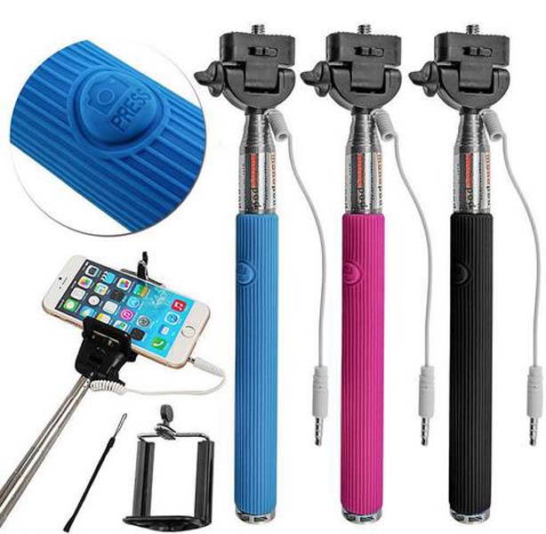 New Adjustable Handheld Monopod with Embedded 3.5mm Stereo Jack Control for Smartphones and Tablet Color Blue