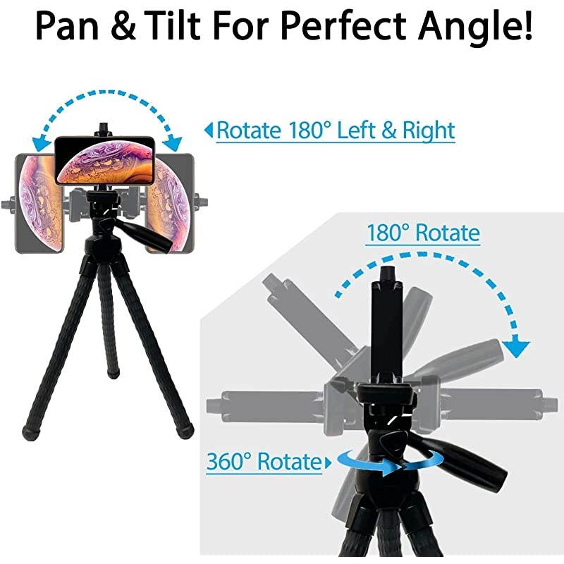 11" Mini Tripod Flexible Legs Camera Phone Stand Holder, Bluetooth Remote, Portable, Selfies, Video, Pan Tilt Head, Waterproof, Anti Crack, Compatible with iPhone & Android, DSLR