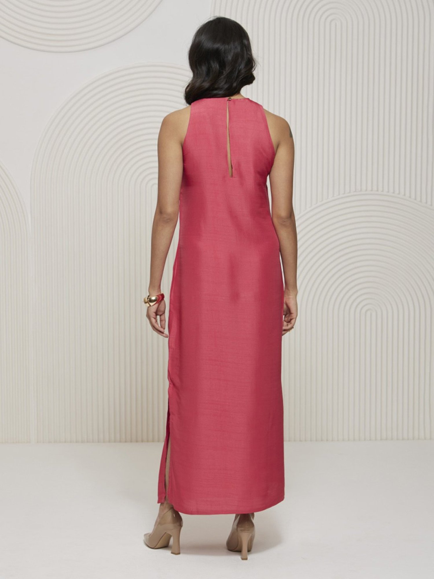 Artagai Tea Berry Pink Romancing Aari Incut Sleeve Maxi Dress