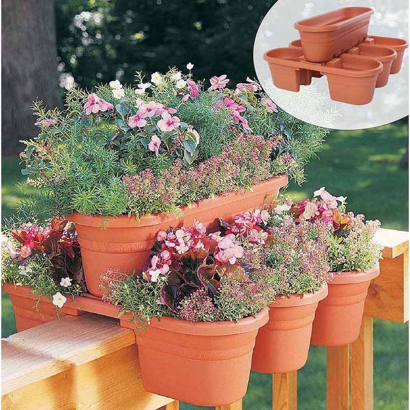 HC Companies 12-Inch Outdoor Plastic Deck Flower Planter Box, Chocolate (2 Pack)