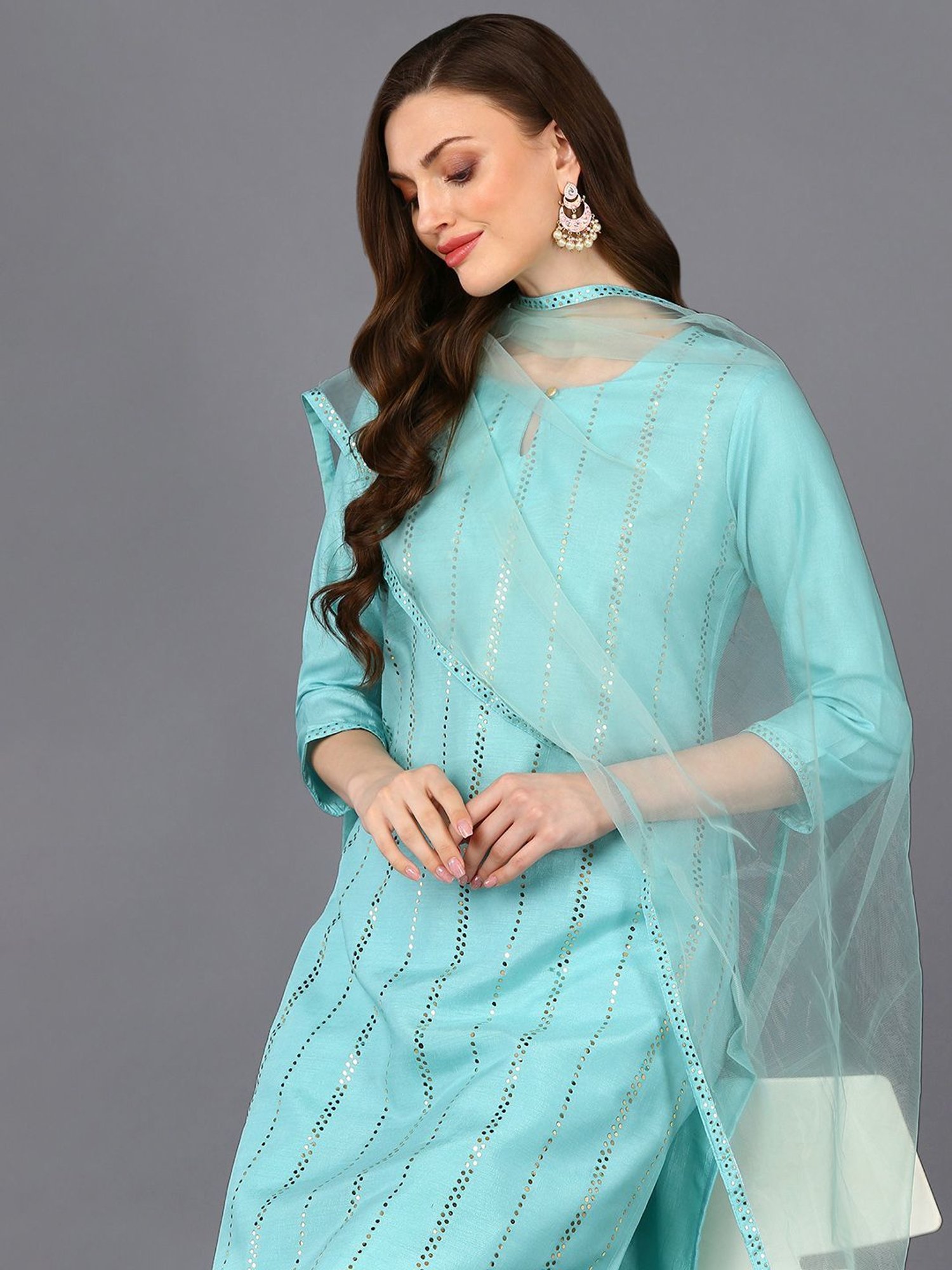 Vaamsi Blue Embellished Kurta Pant Set With Dupatta