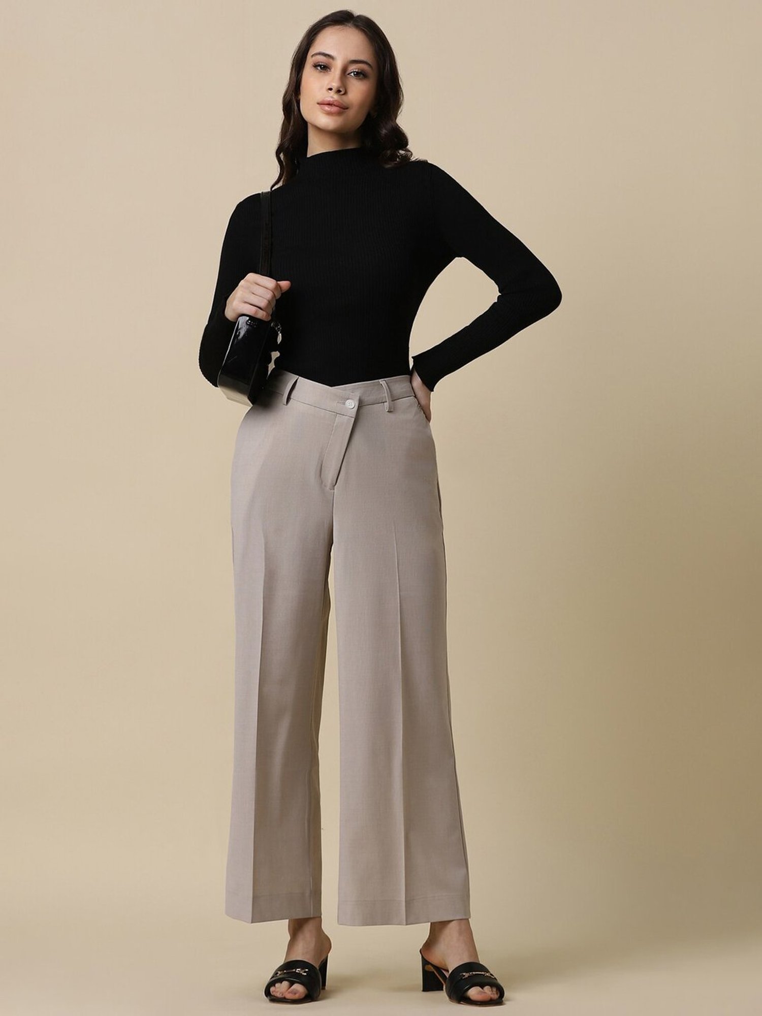 Allen Solly Beige Textured Trousers