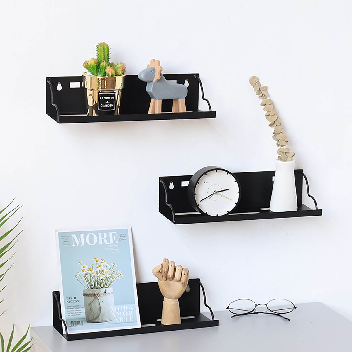 Floating Rack Shelf Wall Mount Book Storage Wooden Hanging DIY Display Decorations White