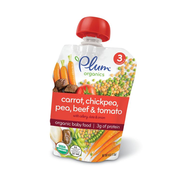 Plum Organics Carrot Chickpea Pea Beef & Tomato with Celery Date & Onion Baby Food Pouch - 4oz