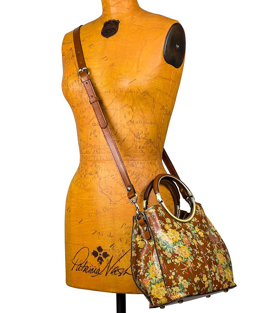 Patricia Nash Vintage Botanical Collection Aria Leather Ring Handles Floral Satchel Bag