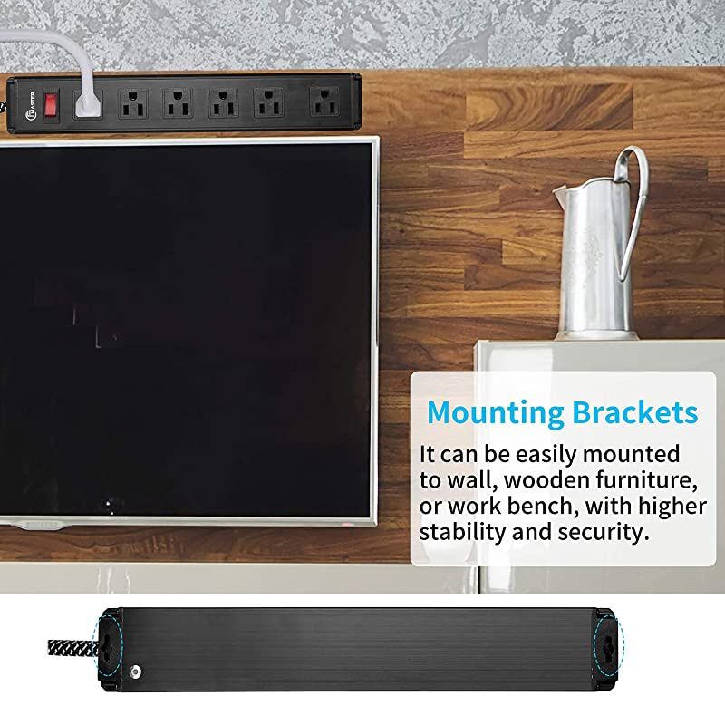 Power Strip Surge Protector with Long Extension Cord 6 feet, 3 Prong, 6 Outlets, 300J, Wall Mountable, Overload Protection Switch ON/Off, Black Heavy Duty Power Extension Cord 6ft Indoor