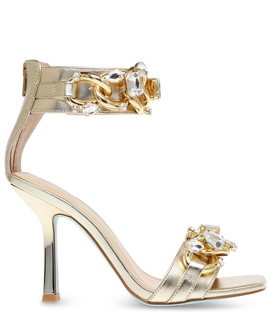 Blue by Betsey Johnson Moera Metallic Rhinestone Chain Ankle Strap Dress Sandals