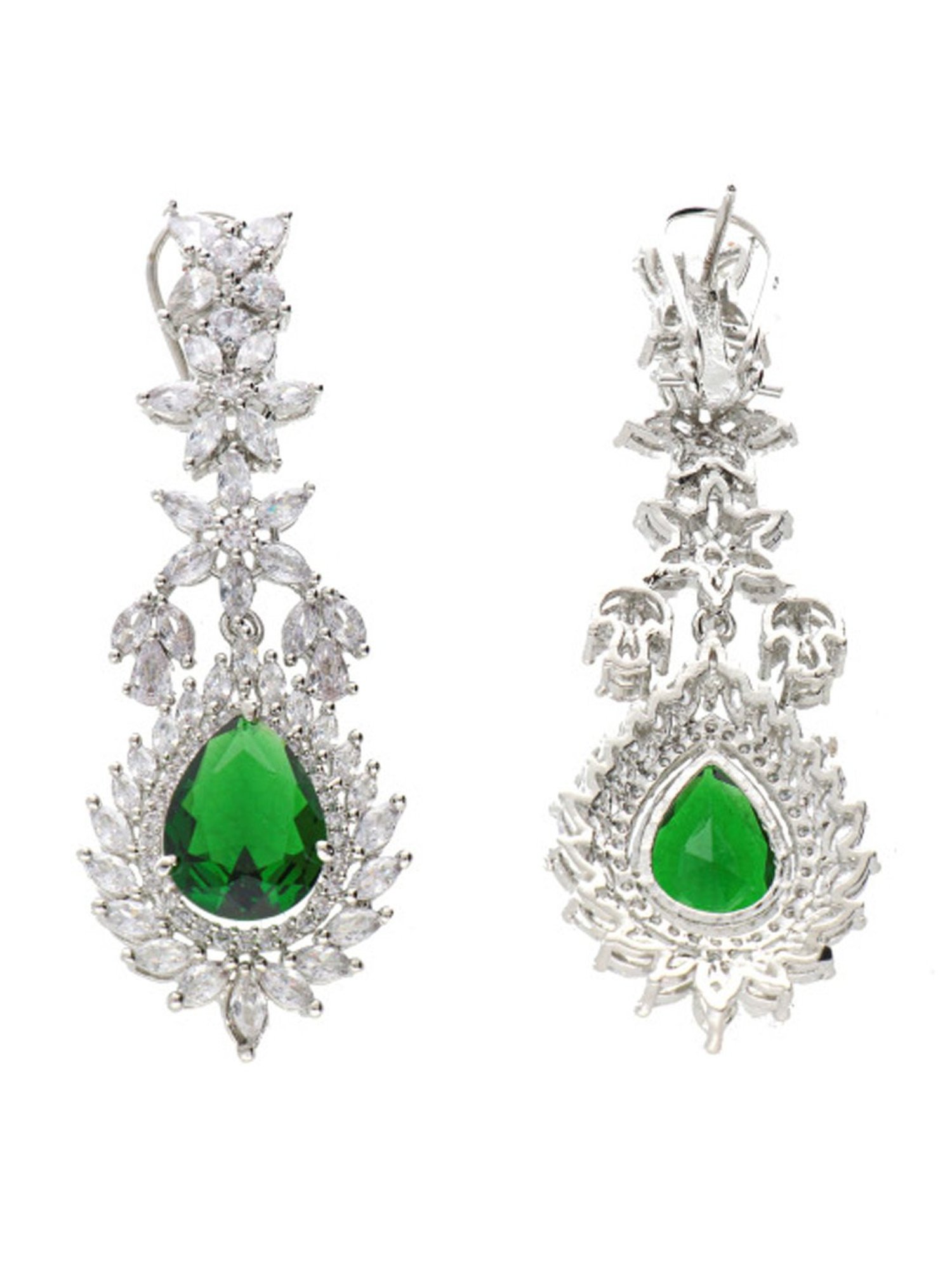 Curio Cottage Feathered Green Diamante Cubic Zirconia Necklace Set
