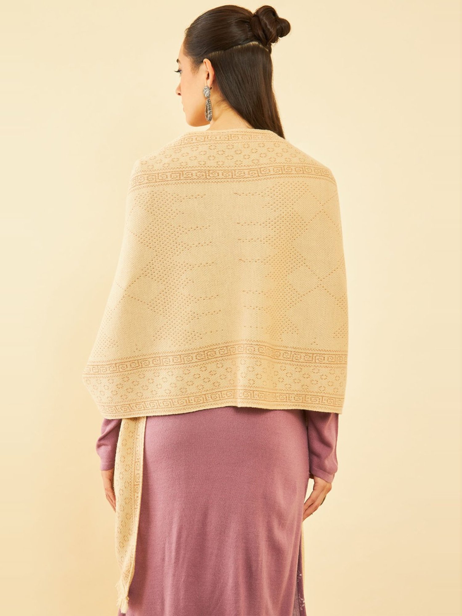 Soch Cream Woven Pattern Shawl