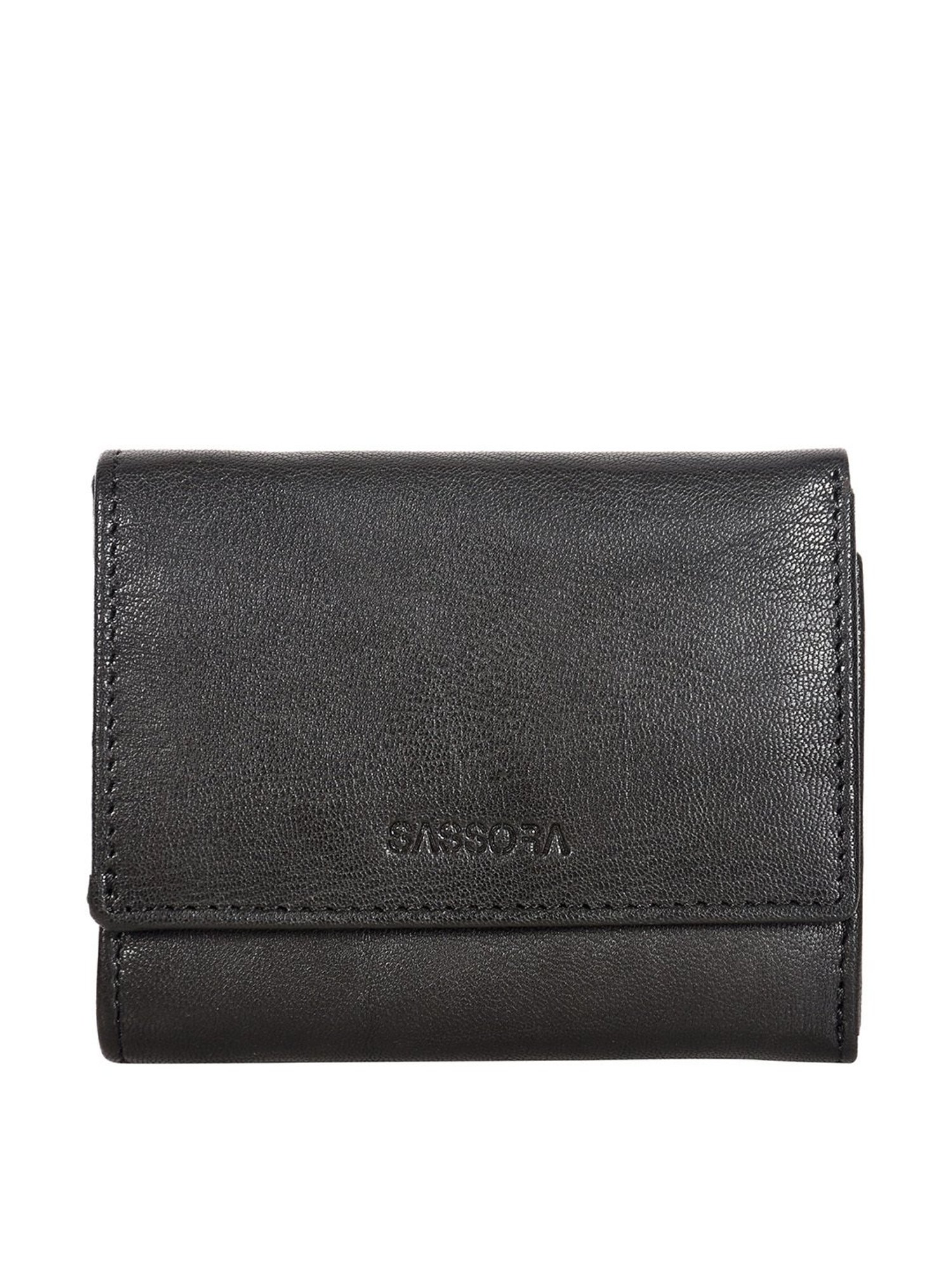 SASSORA Black Solid Rfid Tri-Fold Wallet for Women