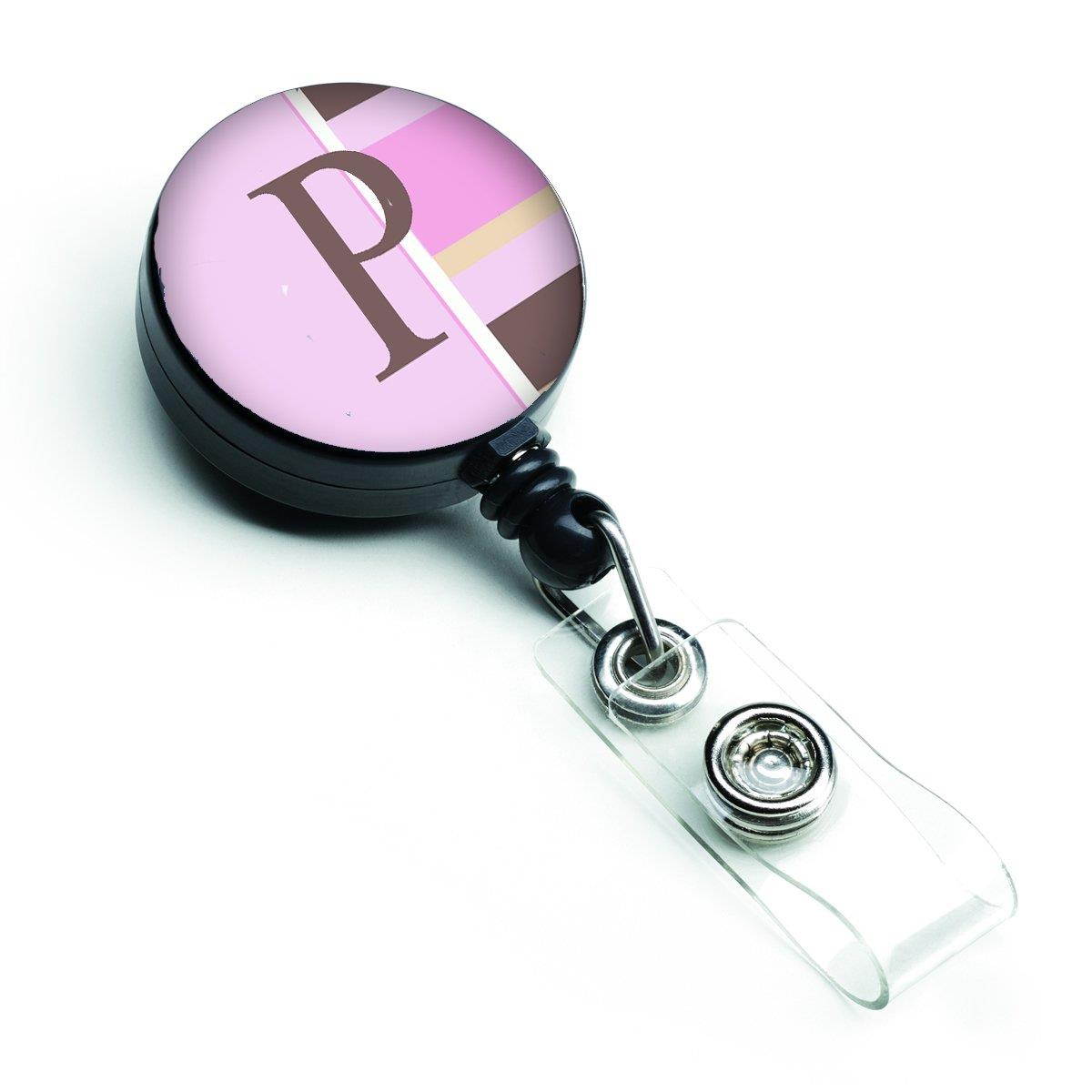 Caroline's Treasures Letter P Initial Monogram, Pink Stripes Retractable Badge Reel, Multicolor (CJ1005-PBR)