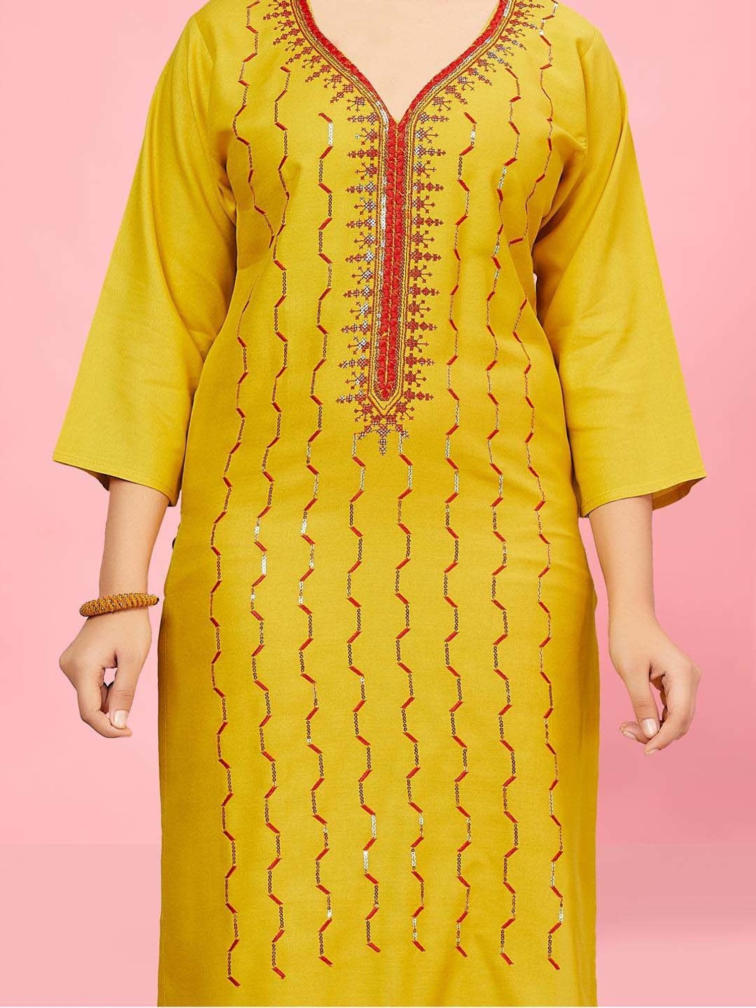 Aarika Kids Yellow Cotton Embroidered Kurti
