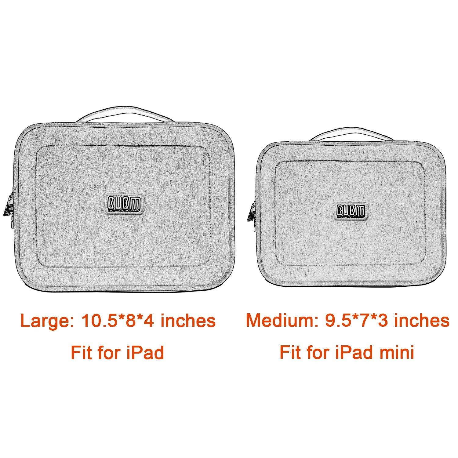 BUBM Electronic Organizer, Double Layer Travel Accessories Storage Bag for Cord, Adapter, Battery, Camera and More-a Sleeve Pouch for iPad or up to 9.7" Tablet(Large, Black)