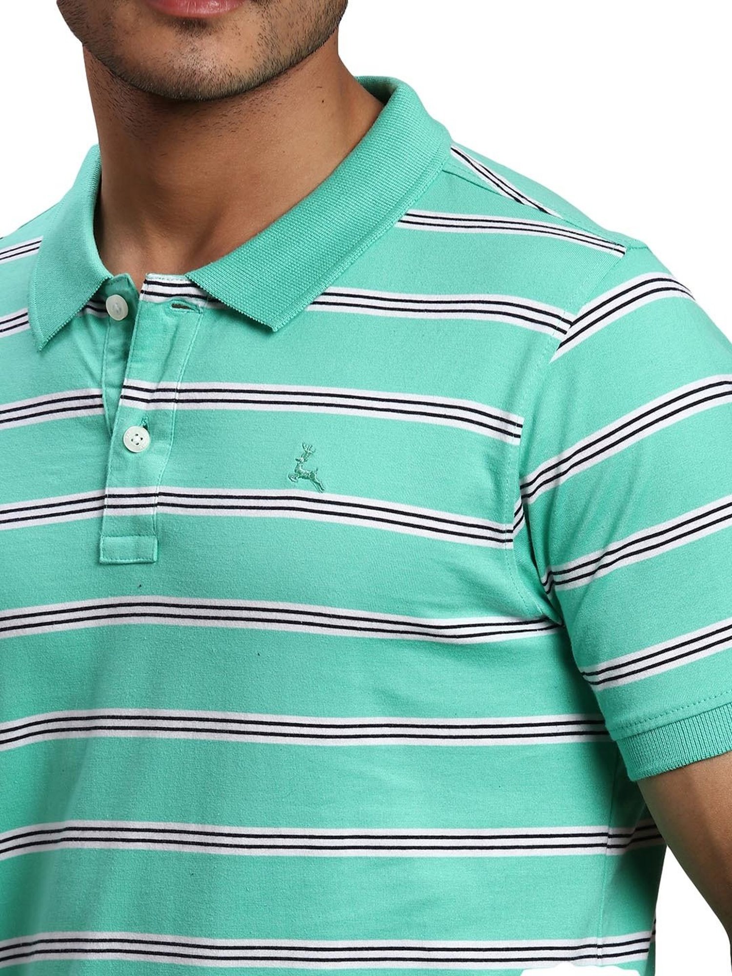 Parx Green Regular Fit Striped Polo T-Shirt