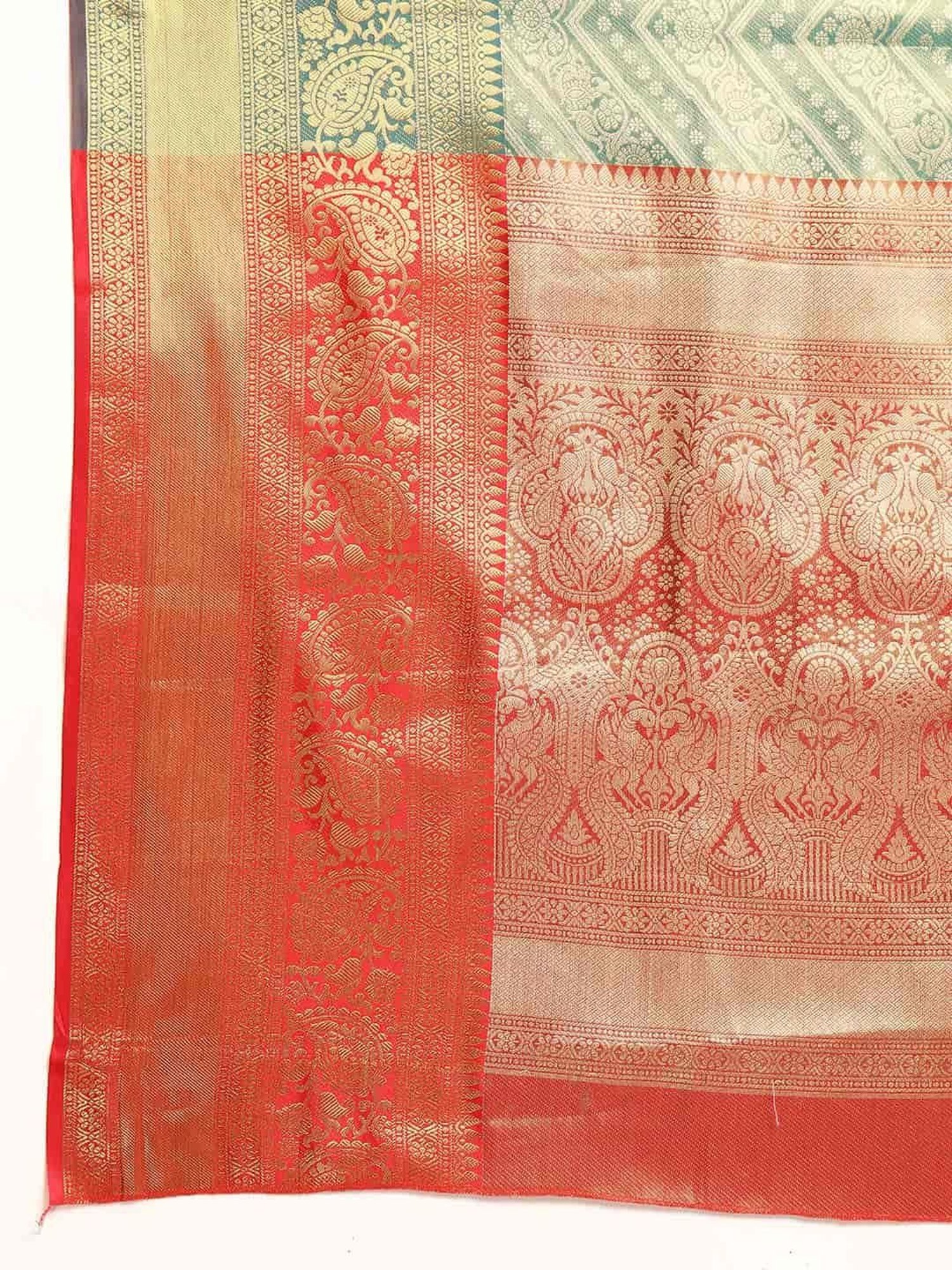 Silk Land Green Woven Saree With Unstitched Blouse