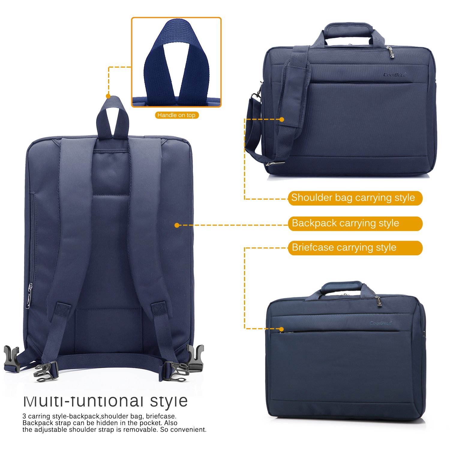 CoolBELL Convertible Backpack Messenger Bag 17.3 Inch Laptop Shoulder Bag Expendable Business Briefcase Extra Large Multi-Functional Travel Computer Bag for Men,Black