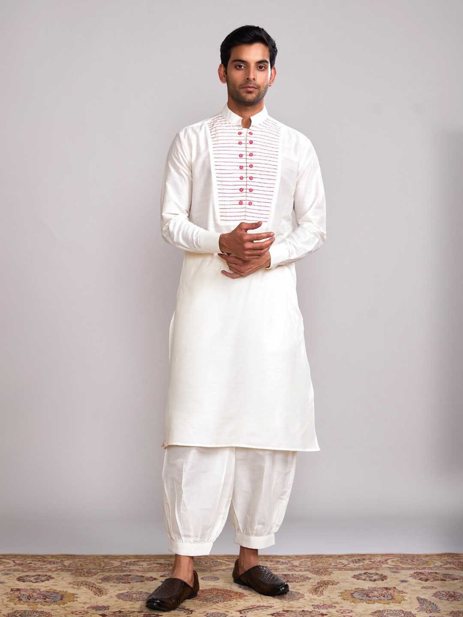 Abhishti Cream Straight Fit Kurta Pathani Pants Set