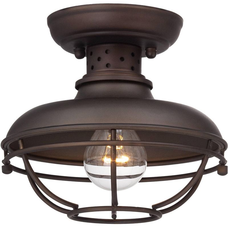 Franklin Iron Works Rustic Outdoor Ceiling Light Fixture Bronze 8 1/2" Caged for Exterior Entryway Porch