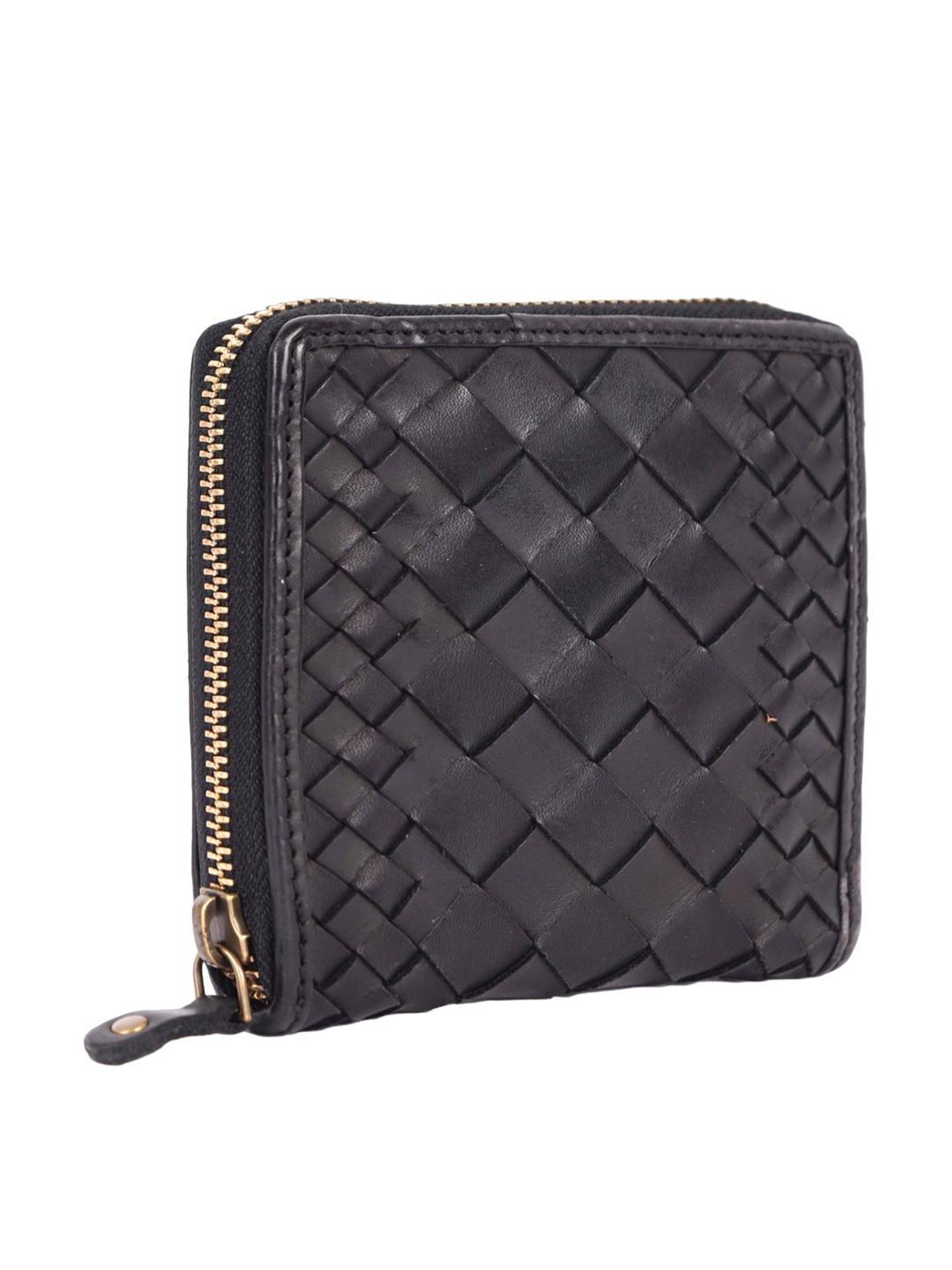 KOMPANERO MARQUIS Black Textured Zip Around Wallet for Women