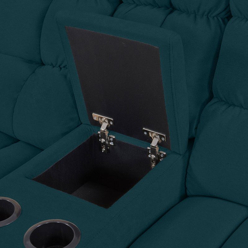 Alma 4 Seat Tufted Wall Hugger Recliner Sofa with Power Storage Console Plush Low Pile Velour Peacock Blue - ProLounger