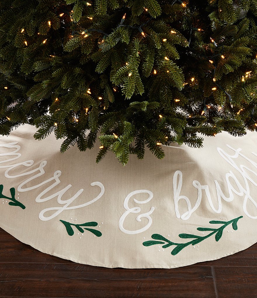 Mud Pie Silver Bells Holiday Collection #double;Merry & Bright#double; Embroidered Tree Skirt