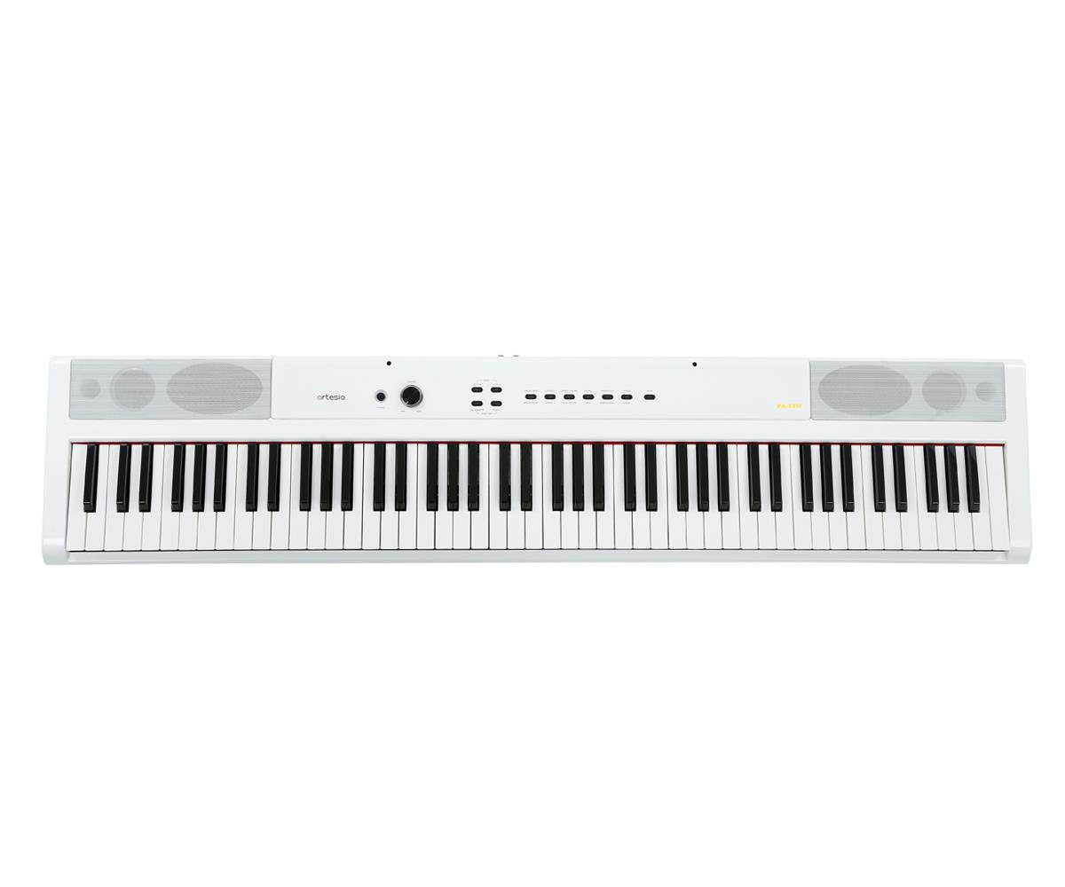 Artesia PA-88H 88-Key Hammer Action Portable Piano Bundle (White), Includes Stand, Power Supply, Headphones, Sustain Pedal, & Music Rest