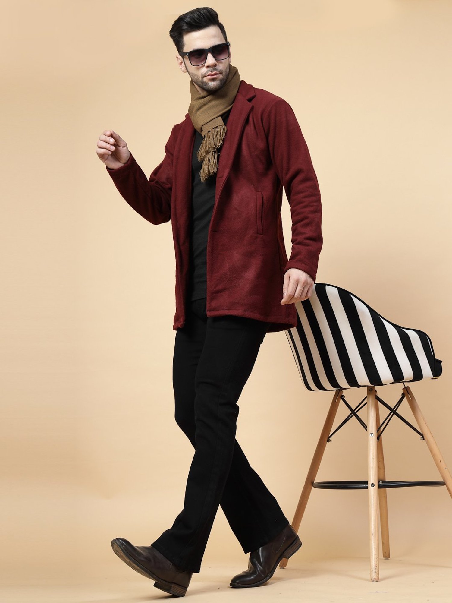 Rigo Maroon Regular Fit Overcoat