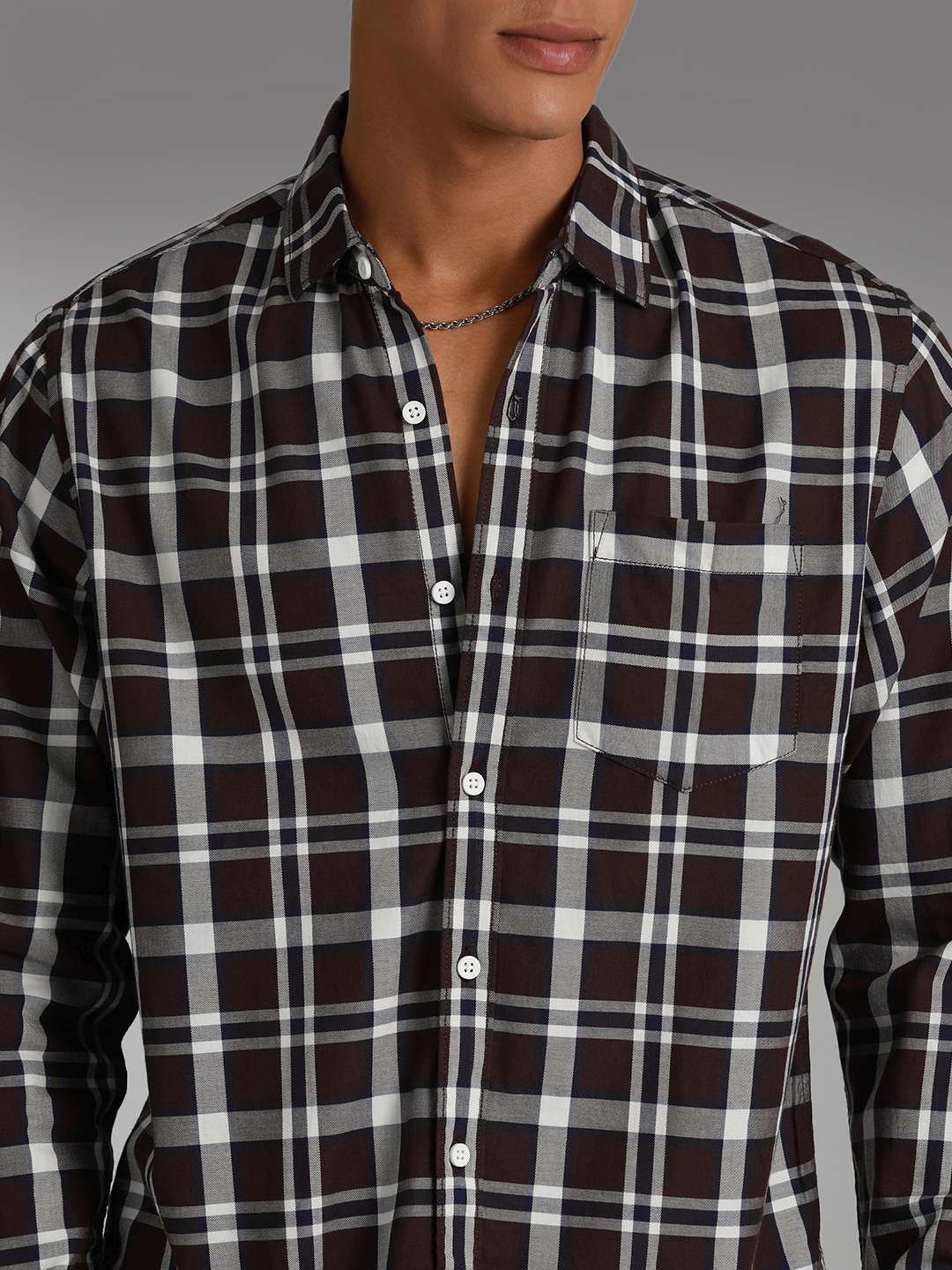 High Star Maroon Cotton Regular Fit Checks Shirt