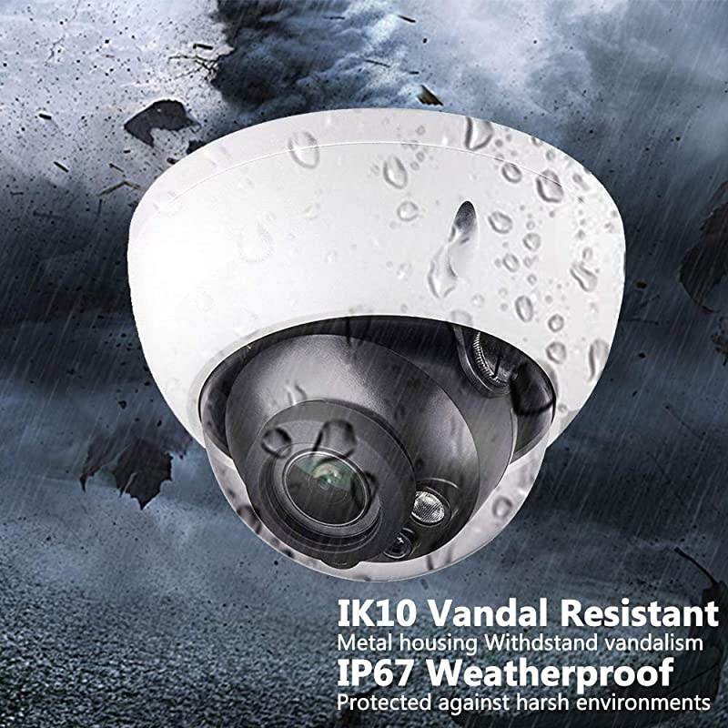 Outdoor POE IP Camera IPCHDBW4433RZS 27135mm Motorized Varifocal Lens 5X Optical Zoom Dome Security Camera with IR 164ft Night Vision Smart H265+ WDR SD Card Slot IVS ONVIF IP67 IK10