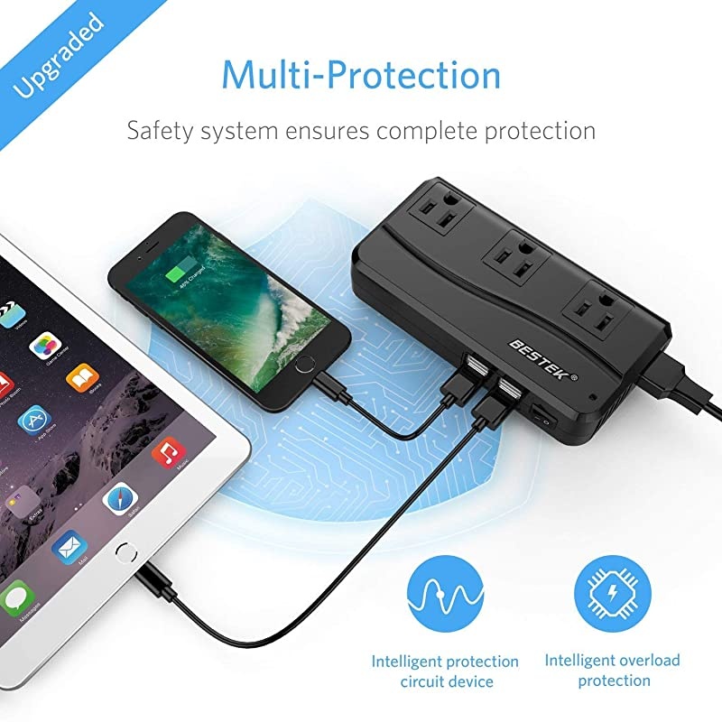 Universal Travel Adapter 220V to 110V Voltage Converter with 6A 4Port USB Charging and UKAUUSEU Worldwide Plug Adapter Black