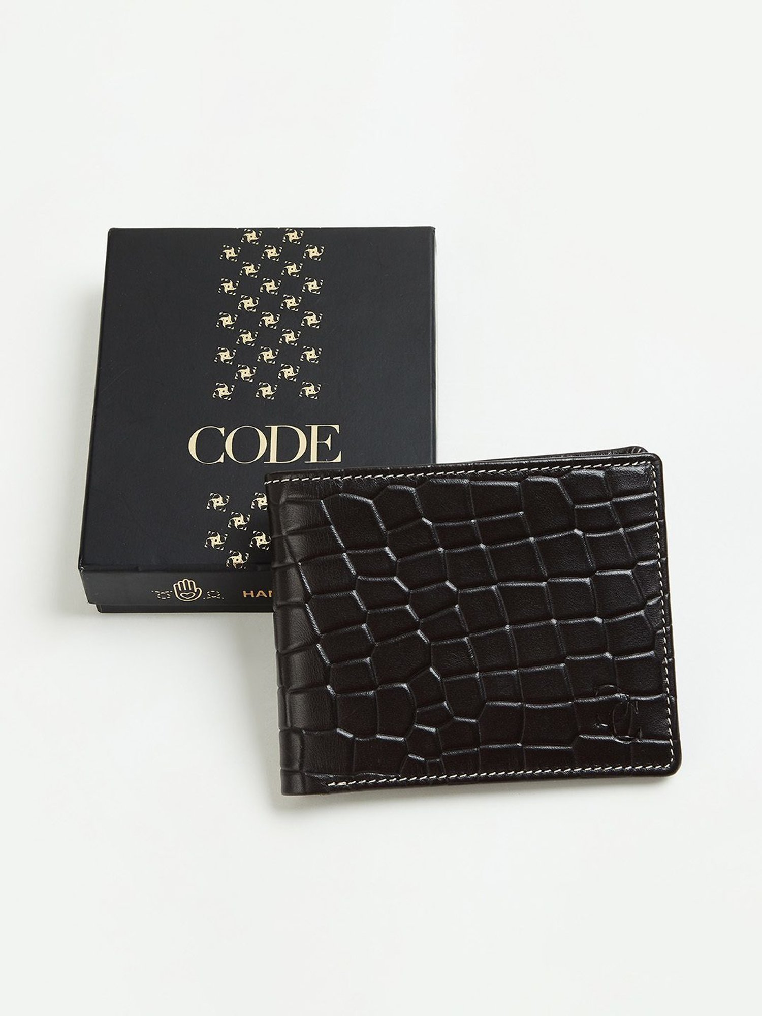 Code by Lifestyle Black Leather Textured Bi-Fold Wallet for Men
