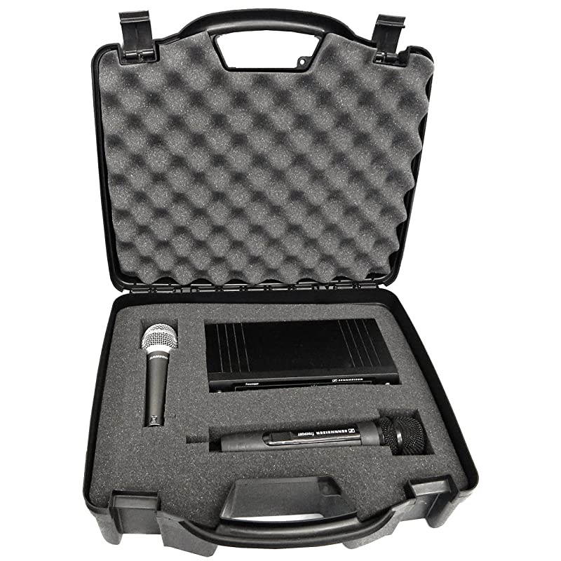 Wireless Microphone Case - Hard Shell Mic Case with Customizable Foam Compatible with Sennheiser, Shure, Audio Technica, Nady, VocoPro, AKG Systems with Receivers, Transmitters and Mics