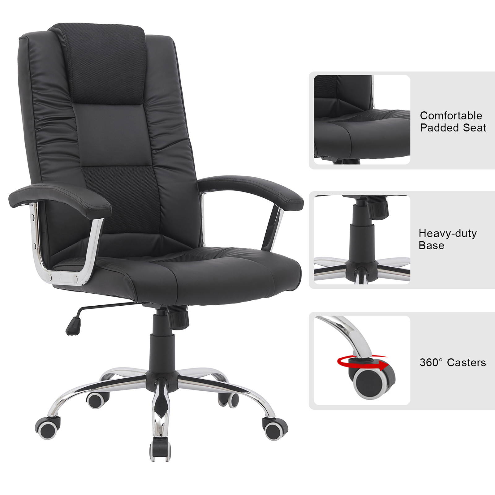 YOUTHUP Office Chair Computer High Back Adjustable Ergonomic Desk Chair Executive PU Leather Swivel Task Chair with Armrests Lumbar Support,White