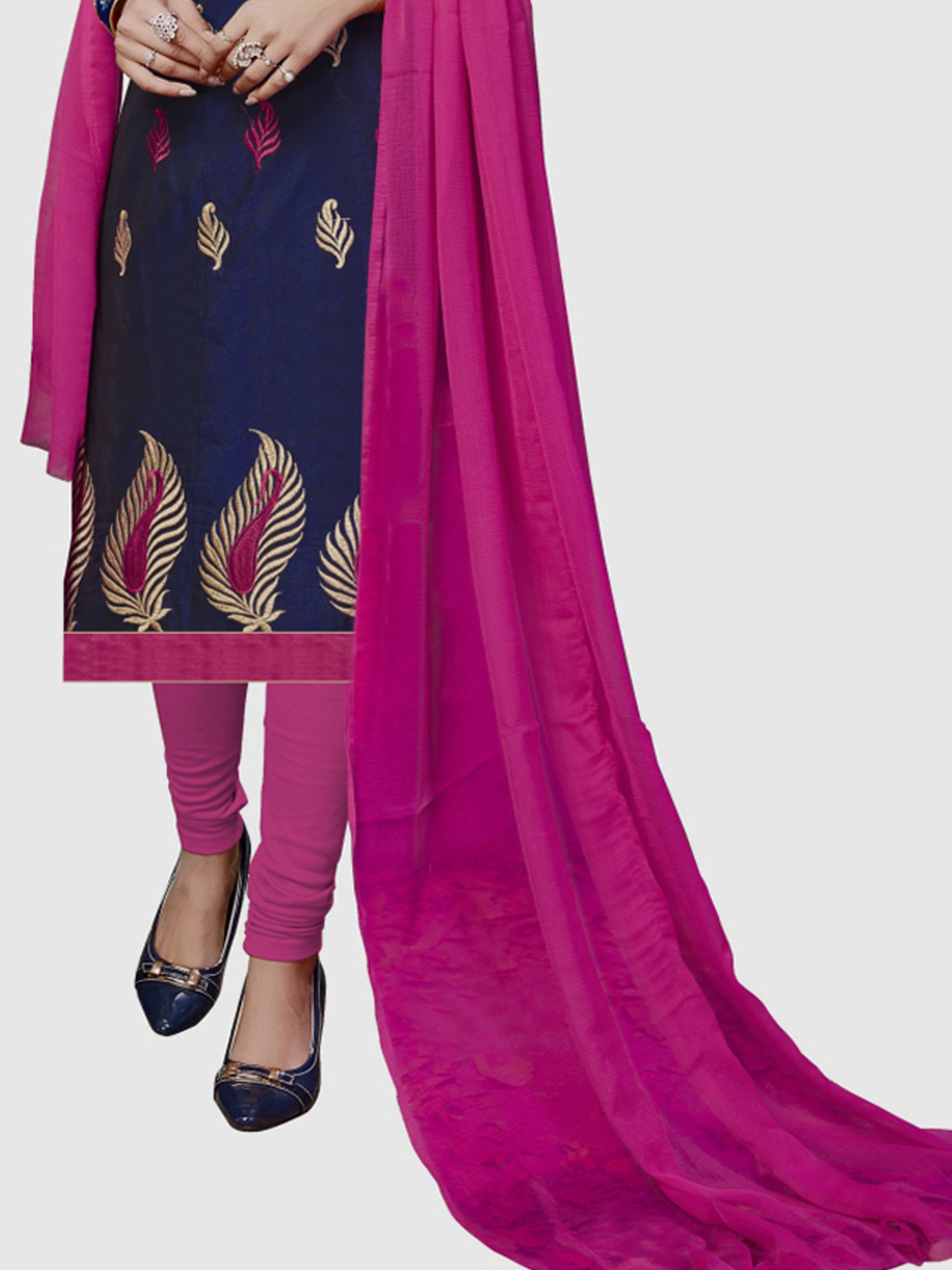 APNISHA Blue & Pink Embroidered Unstitched Dress Material
