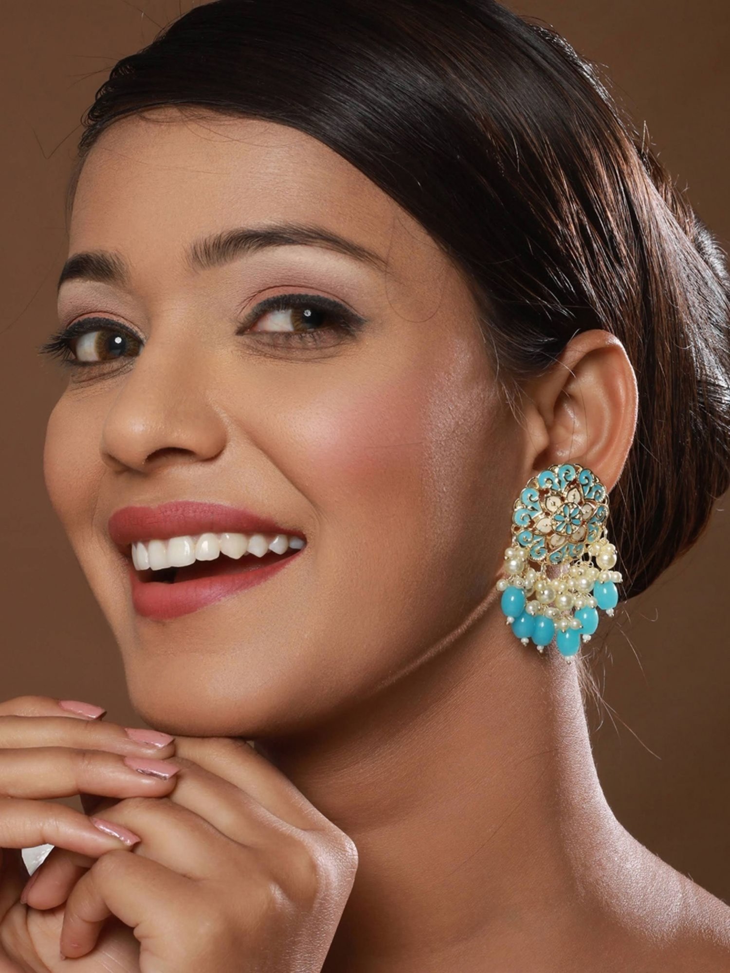 Aatmana Gold-Plated Contemporary Meenakari Drop Earrings for Women