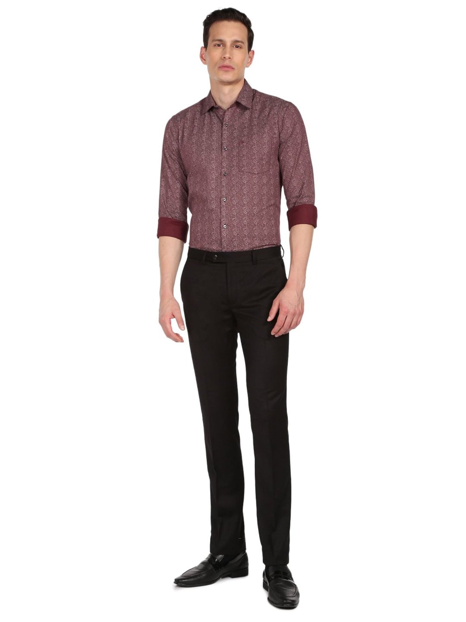 Arrow Maroon Cotton Slim Fit Printed Shirt