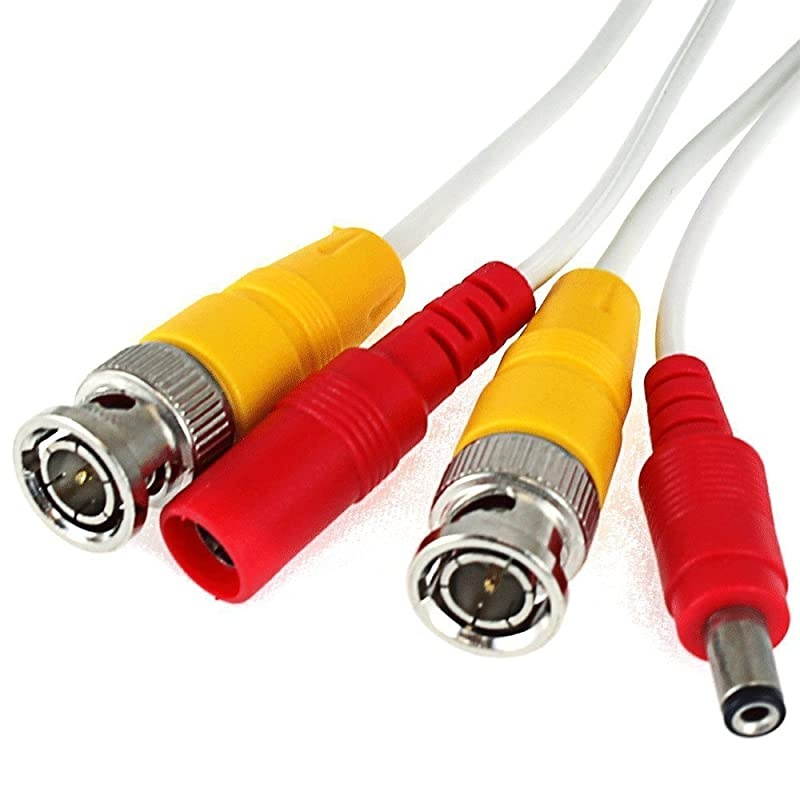 200 Feet Pre-Made All-in-One Siamese BNC Video and Power Cable Wire Cord with Two Female Extension Connectors for CCTV Security Camera & DVR (White)