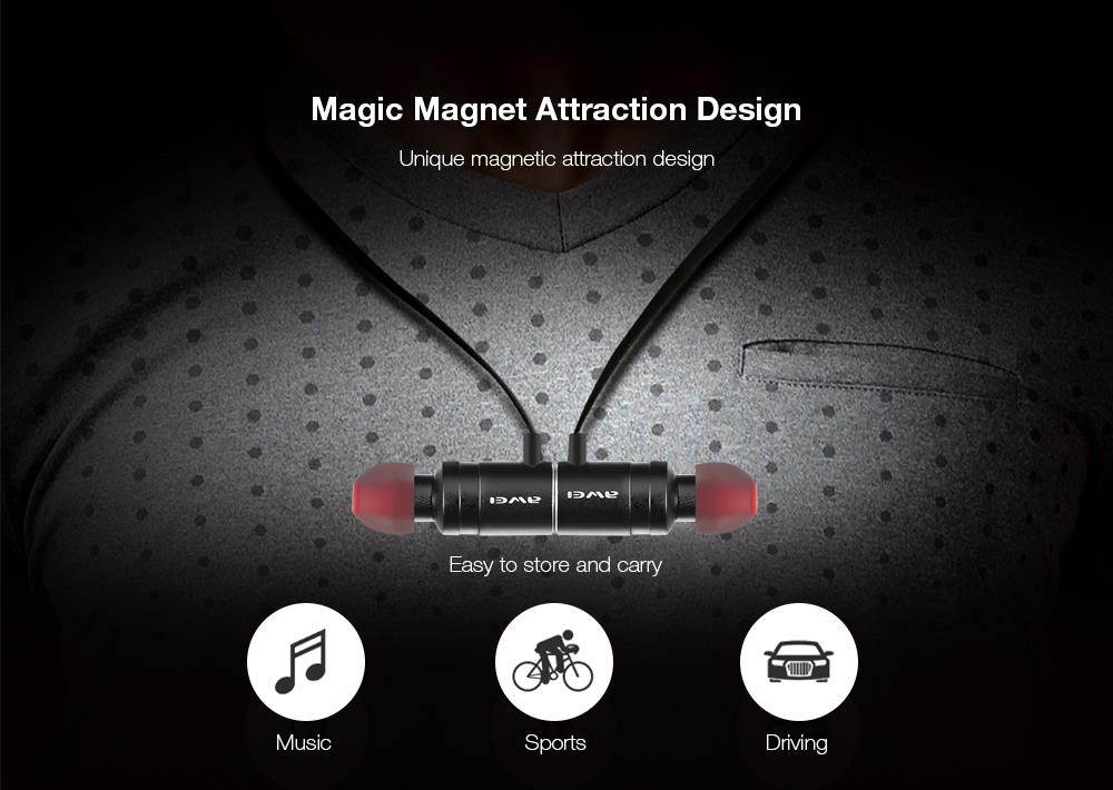 Awei AK8 IPX4 Waterproof Magic Magnet Attraction Bluetooth 4.1 Sports Earphones with Microphone For iPhone Samsung Xiaomi (Gold)