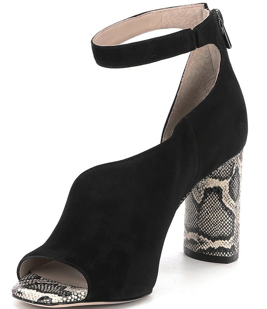 Deltan Tessa Croc-Embossed T-Strap Block Heel Pumps