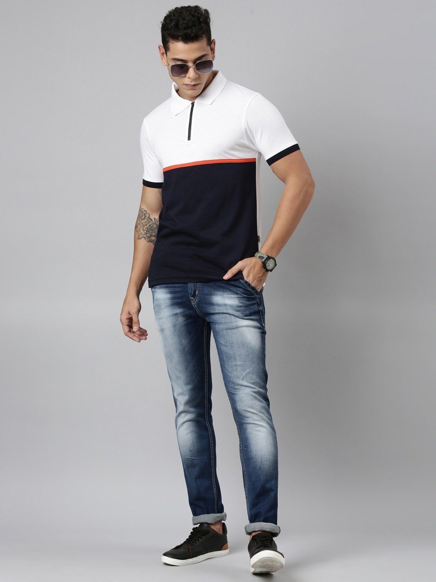 Dixcy Scott Maximus White Cotton Regular Fit Colour Block Polo T-Shirt
