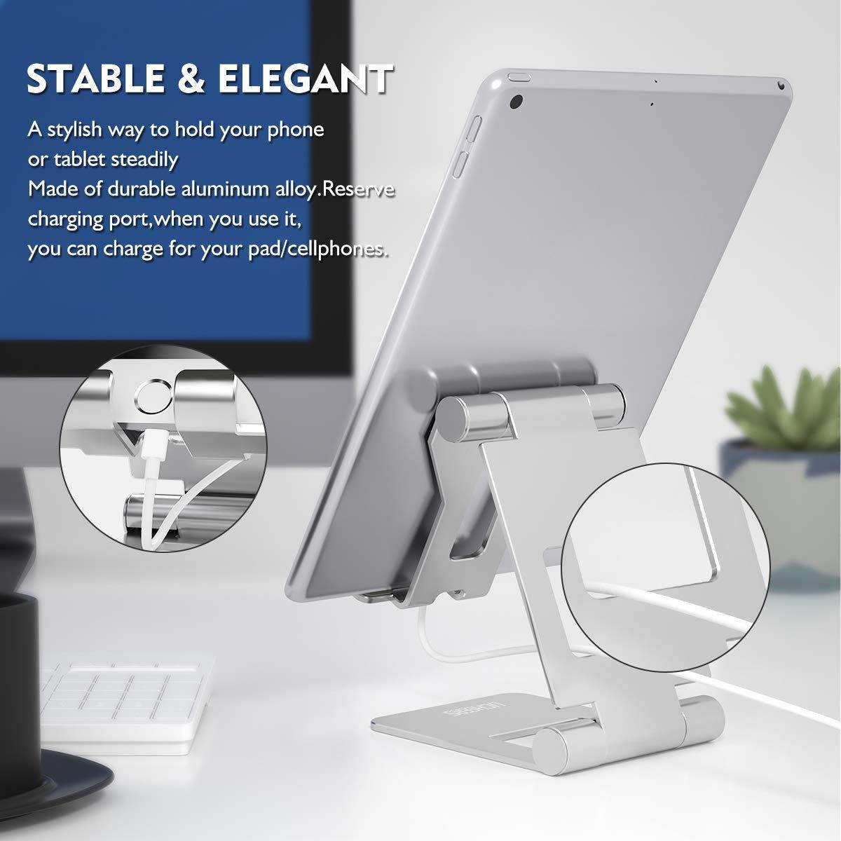 LICHEERS Aluminum Alloy Stand 270 Degree 2-axis Adjustable Foldable Holder Dock for 4-13 inch Cell Phones and Tablets