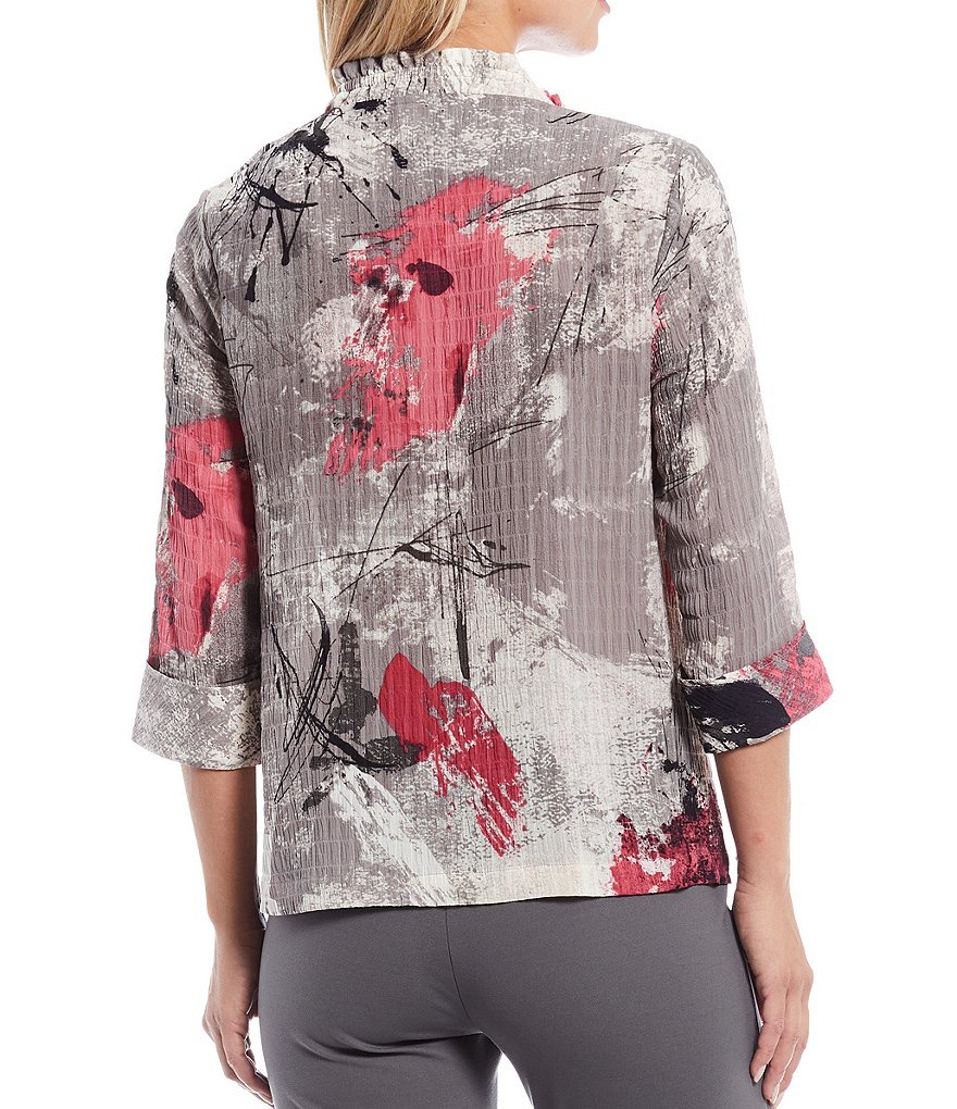 Ali Miles Petite Size Open Mesh Two Button Front 3/4 Sleeve Jacket