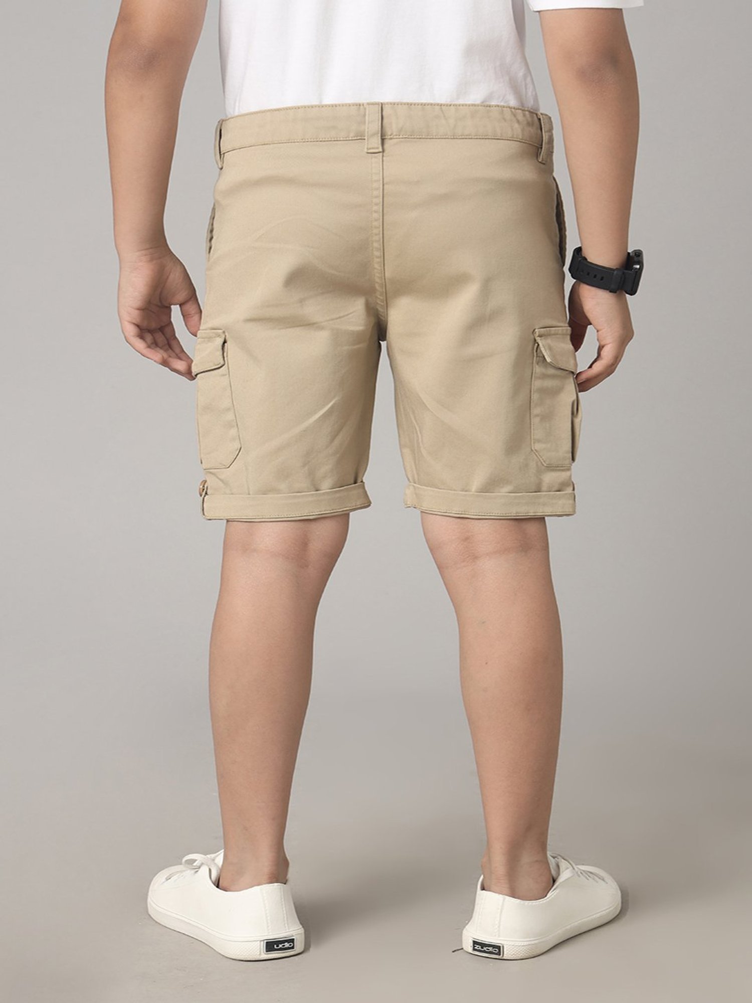 Under Fourteen Only Kids Khaki Solid Cargo Shorts