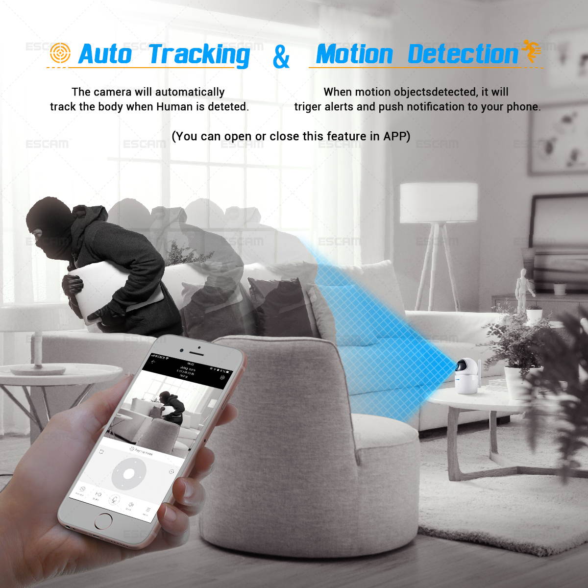 ESCAM QF903 WiFi IP Camera Night Vision Infrared PTZ Network Camera 3.6mm Lens / Support TF Card / Cloud Storage 3MP P2P