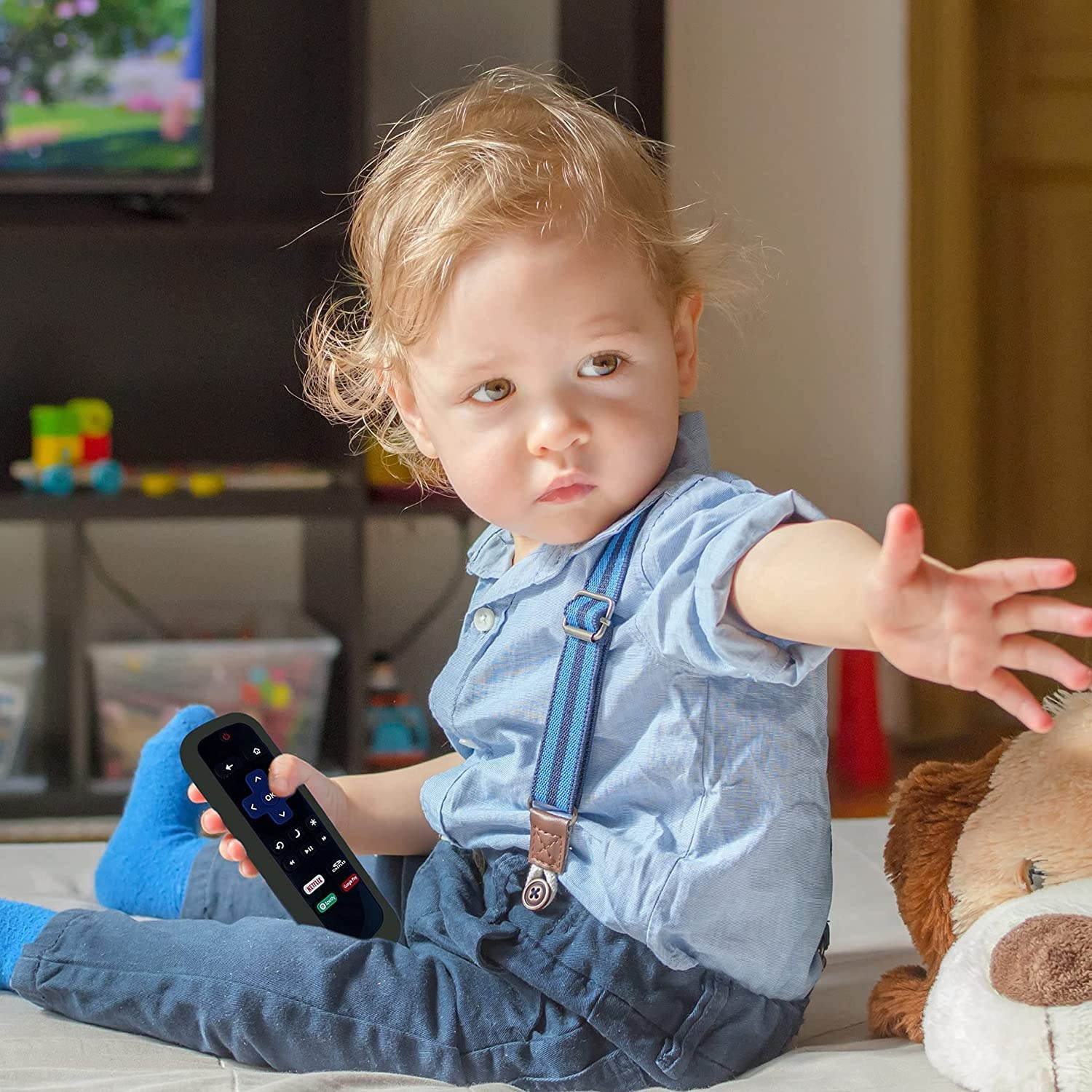 Remote Case for Roku, Battery Cover for TCL Roku Smart TV Steaming Stick Remote, Roku TV Remote Cover Silicone Protective Controller Universal Sleeve Skin Black