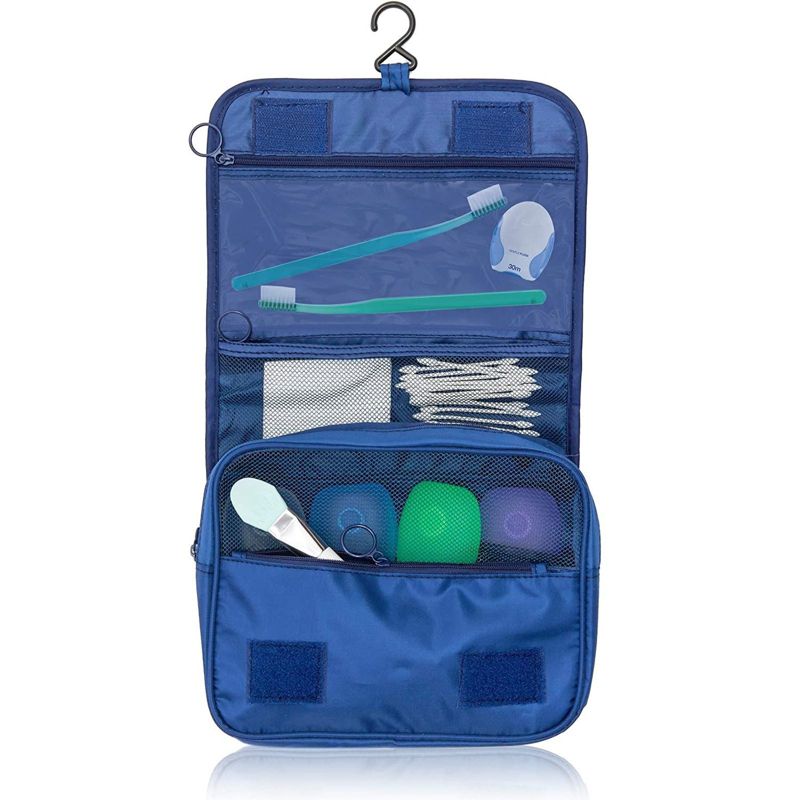 Hanging Travel Toiletry Bag for Men Women, Portable Storage Organizer with Hook for Cosmetic Makeup, Bathroom Shower Shampoo, Blue