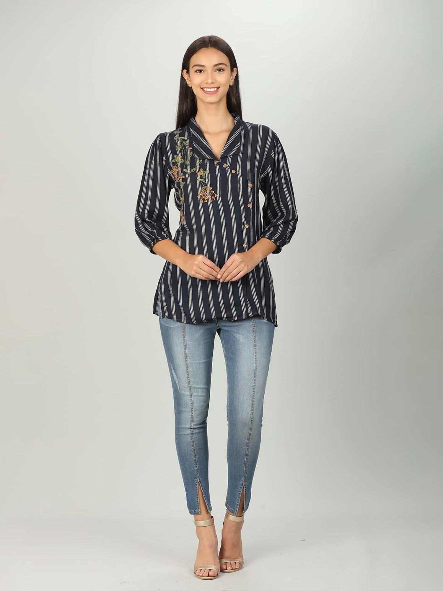 Mustard Navy Striped Shirt