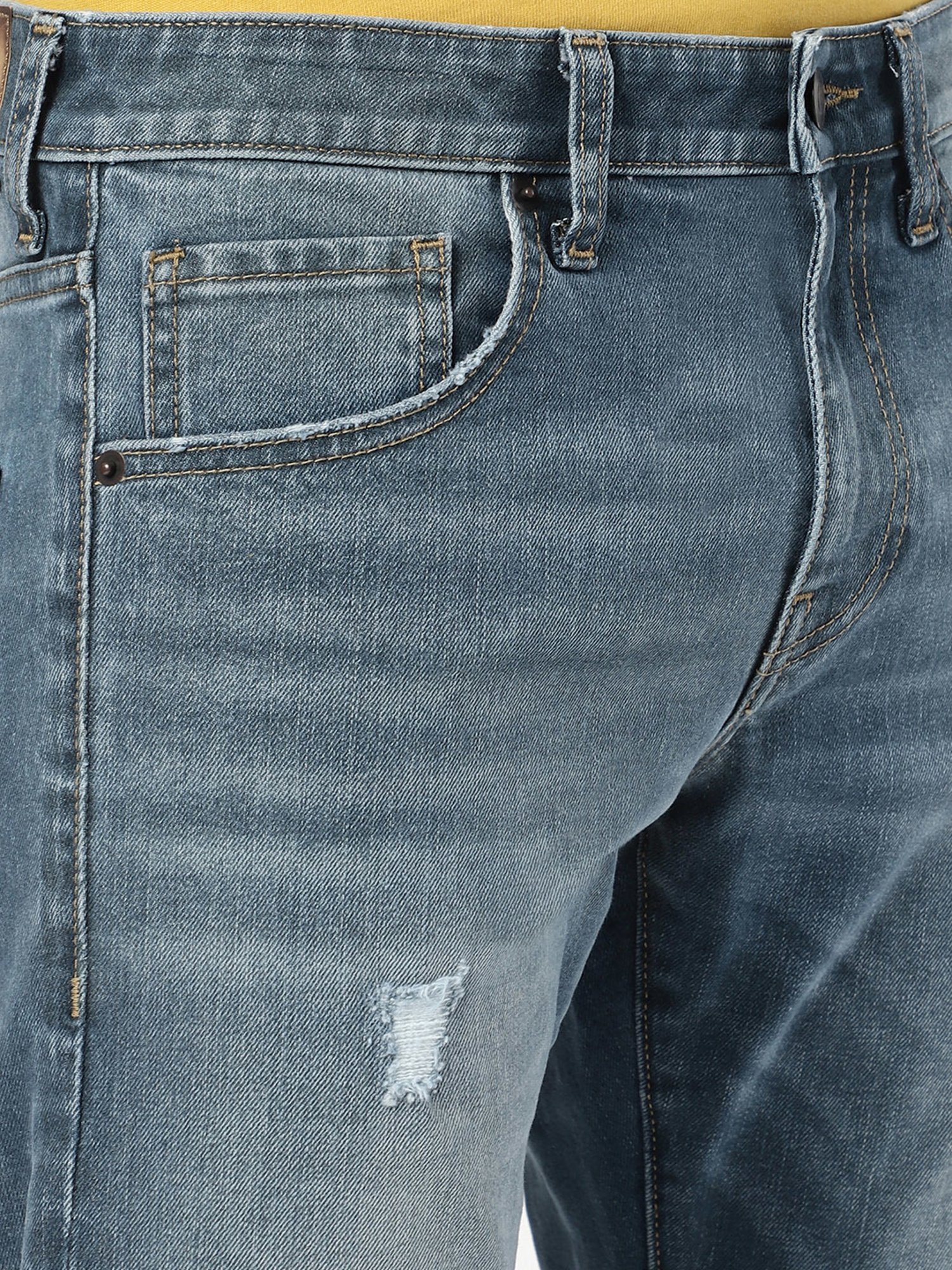 Passion Blue Slim Fit Lightly Washed Distressed Jeans