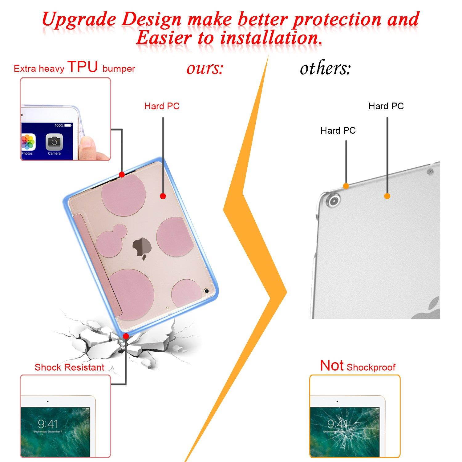 Dailylux New iPad 9.7 inch 2018/2017 Case,Slim Smart Folio Stand Transparent PC back shockproof TPU Bumper Edge Corner Protection Auto Wake Sleep Function bubble Cover for iPad 9.7 inch-Rose Gold