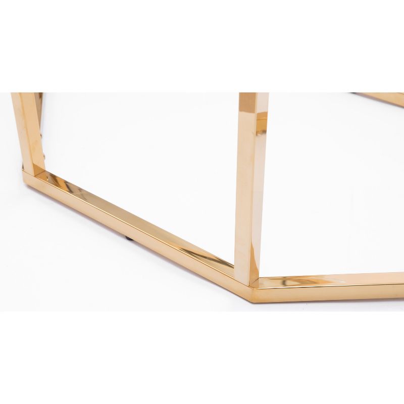 Bold Tones Rectangular Glass Top Hexagon Gold Stainless Steel Metal Base Coffee Table